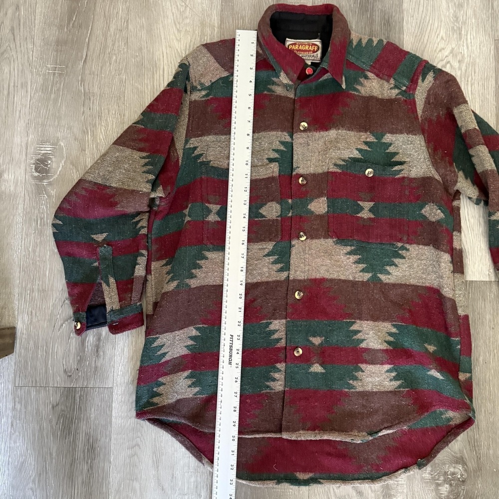 Vintage Paragraff Shirt Mens Small Aztec Southwest Wool Blend Button Up 90s - Picture 3 of 13
